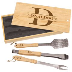 3-Piece BBQ Set in Wooden Pine Box