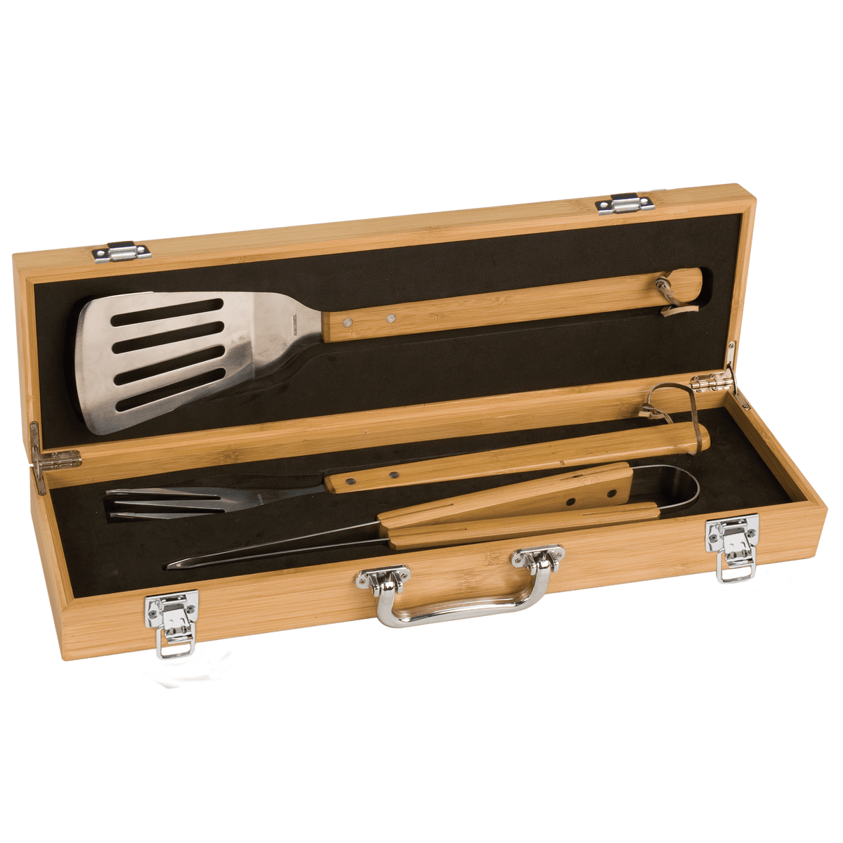 3-Piece Bamboo BBQ Set in Bamboo Case