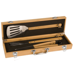 3-Piece Bamboo BBQ Set in Bamboo Case