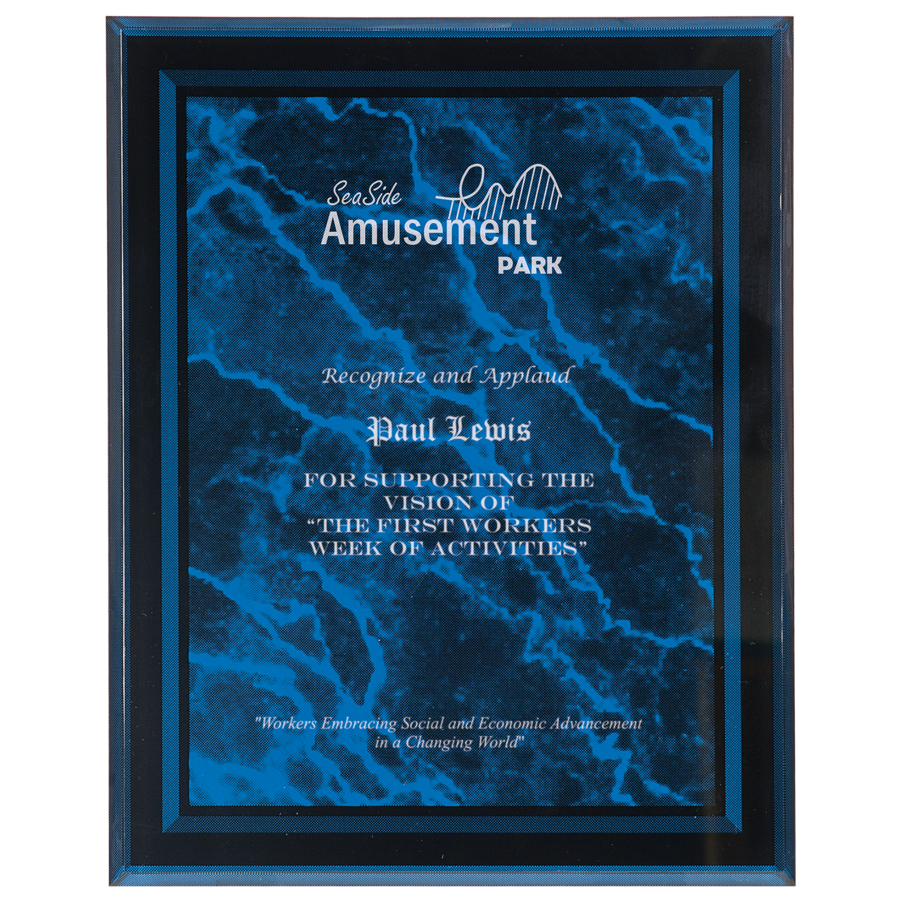 Blue Marble Border Clear 7" x 9" -Plaq Acrylic