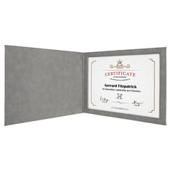 Gray 9" x 12" Laserable Leatherette Certificate Holder for 8 1/2" x 11"