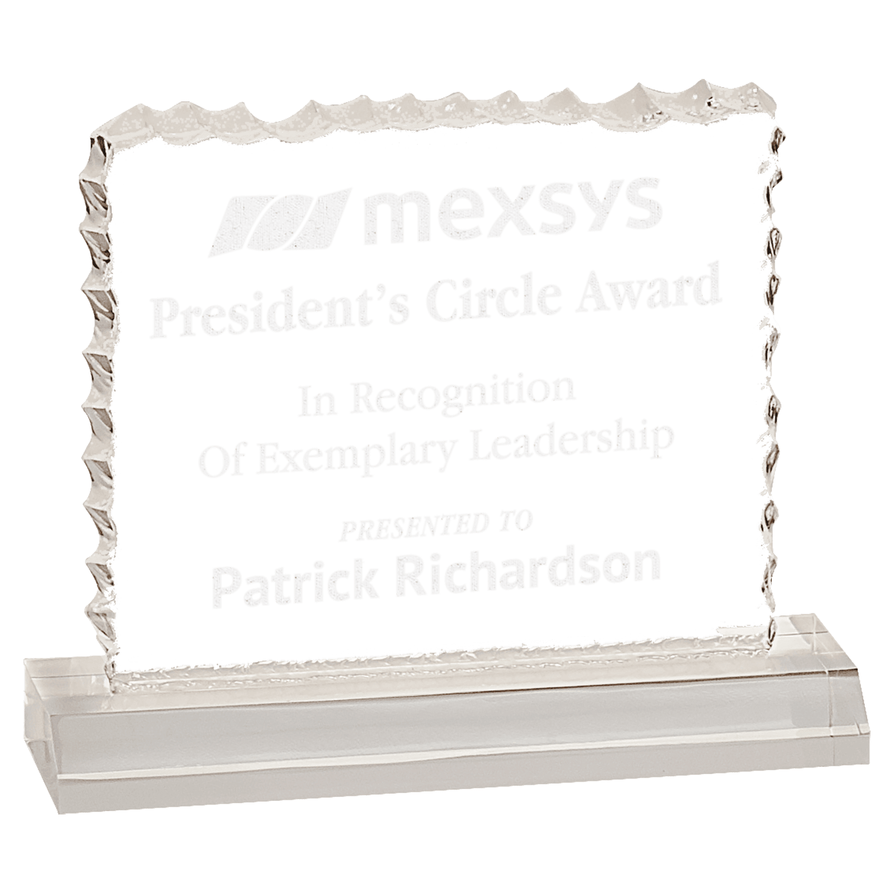 Clear 6 1/2" x 5 1/2" Cracked Ice Acrylic Blank with Base