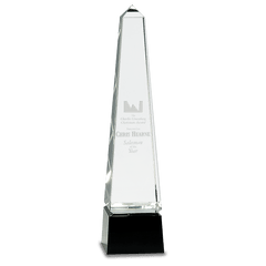 12" Obelisk Crystal on Black Pedestal Base