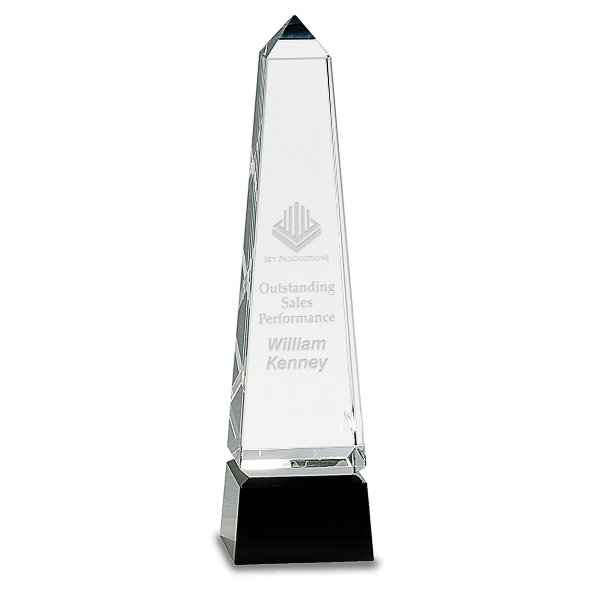 10" Obelisk Crystal on Black Pedestal Base