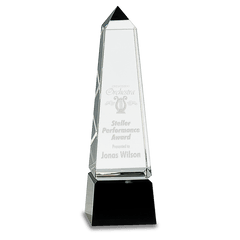 8" Obelisk Crystal on Black Pedestal Base