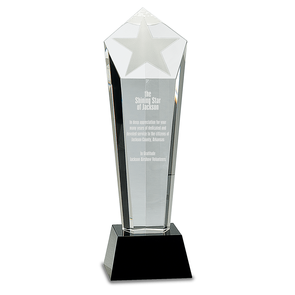 11 3/4" Crystal Frosted Star Column on Black Pedestal Base