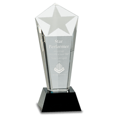 8 3/4" Crystal Frosted Star Column on Black Pedestal Base
