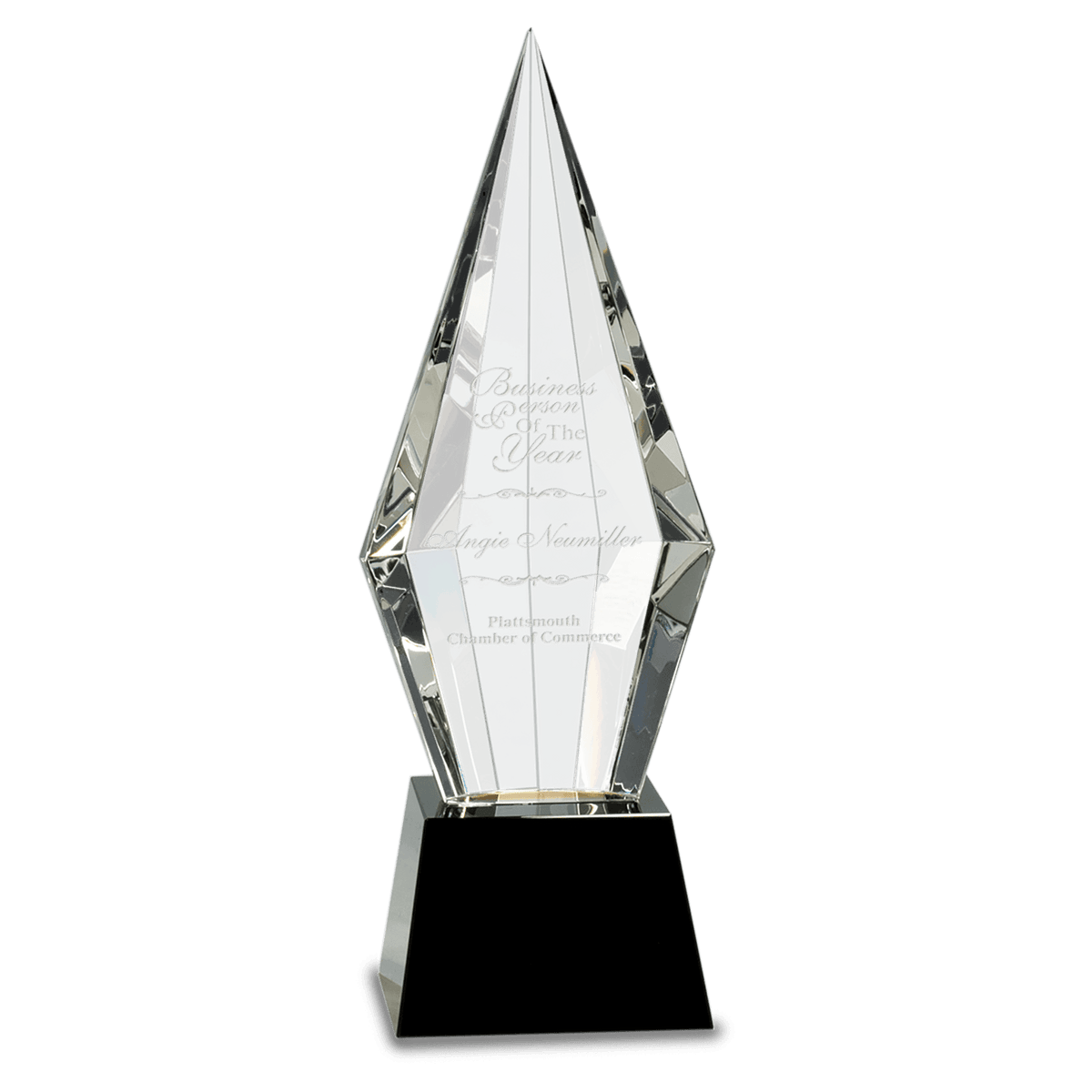 Black 11" Obelisk Facet Crystal on Pedestal Base