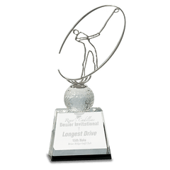 10" Clear/Black Crystal Golf Award with Silver Metal Oval Figure