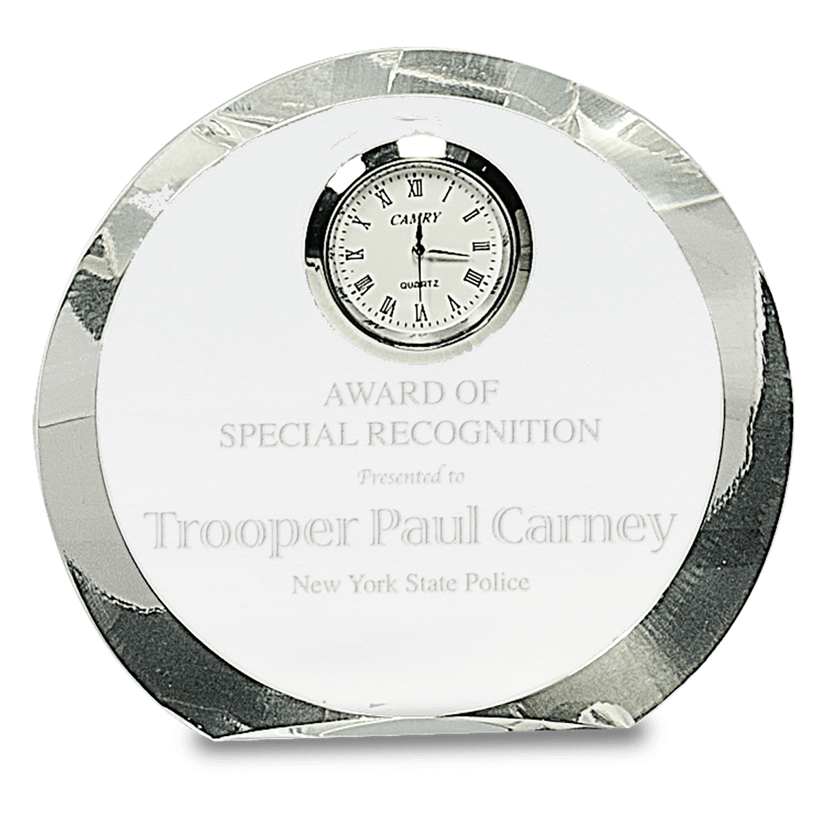 4 1/2" Clear Crystal Round with Clock