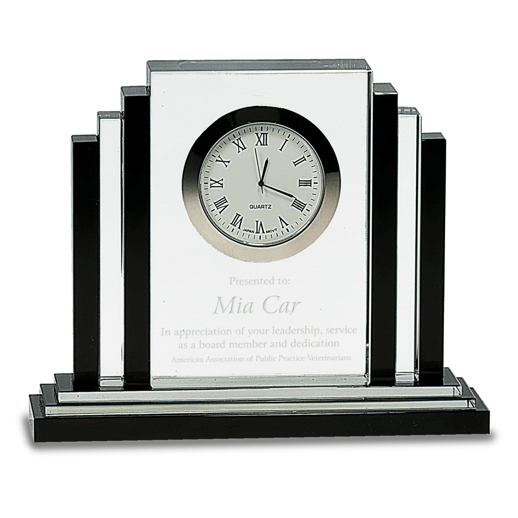 6" Clear Crystal with Clock and Black Crystal Trim