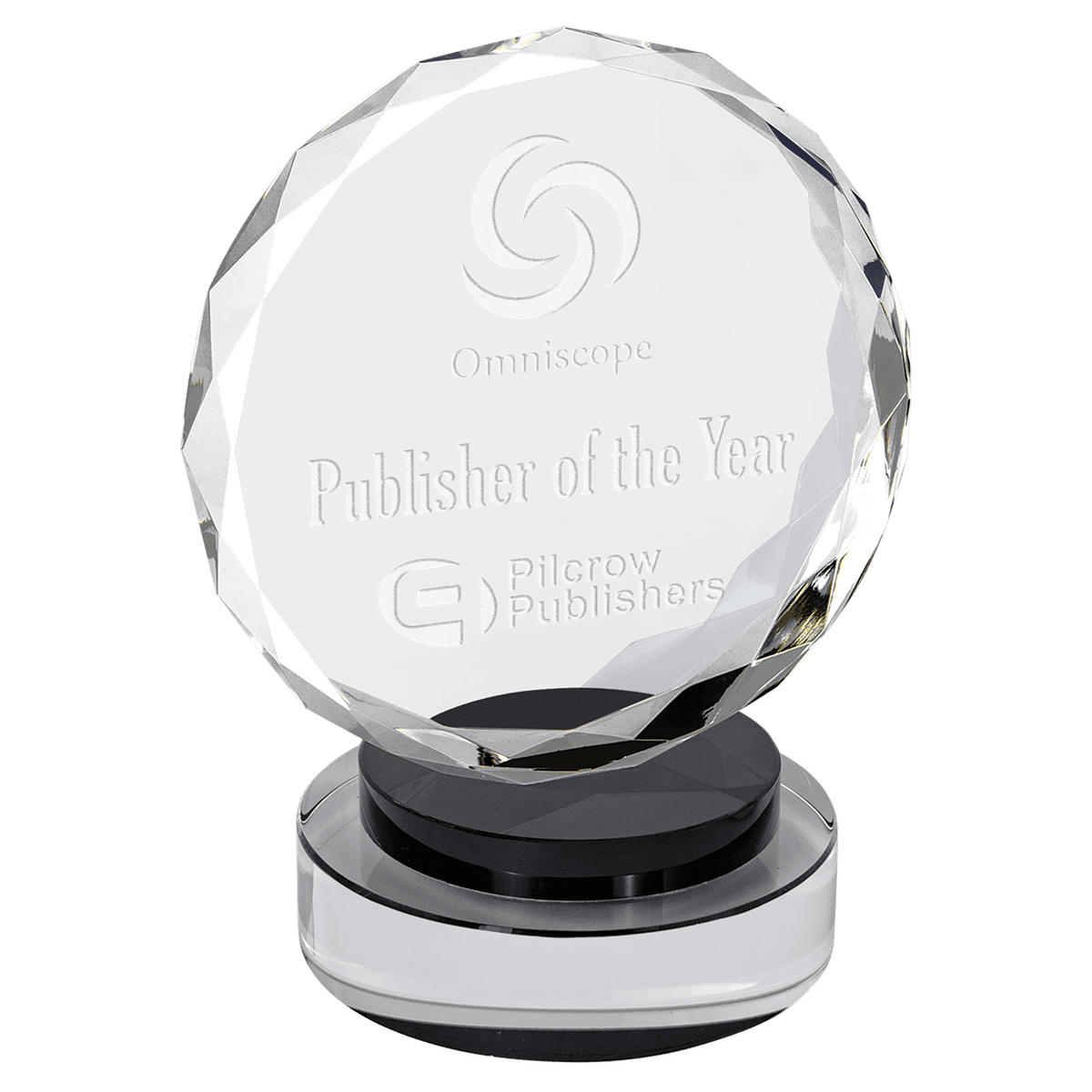 Black & Clear 6" Round Facet Crystal on Round Base