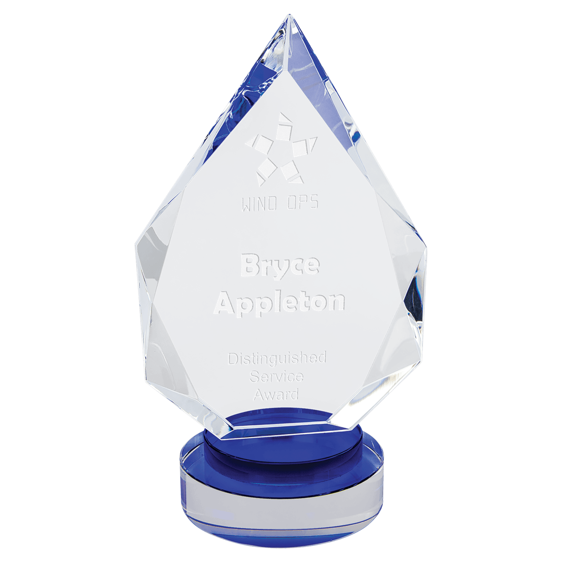 8 1/4" Diamond Crystal on Blue & Clear Round Base