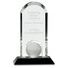 9" Clear Crystal Dome with Inset Golf Ball on Black Pedestal Base