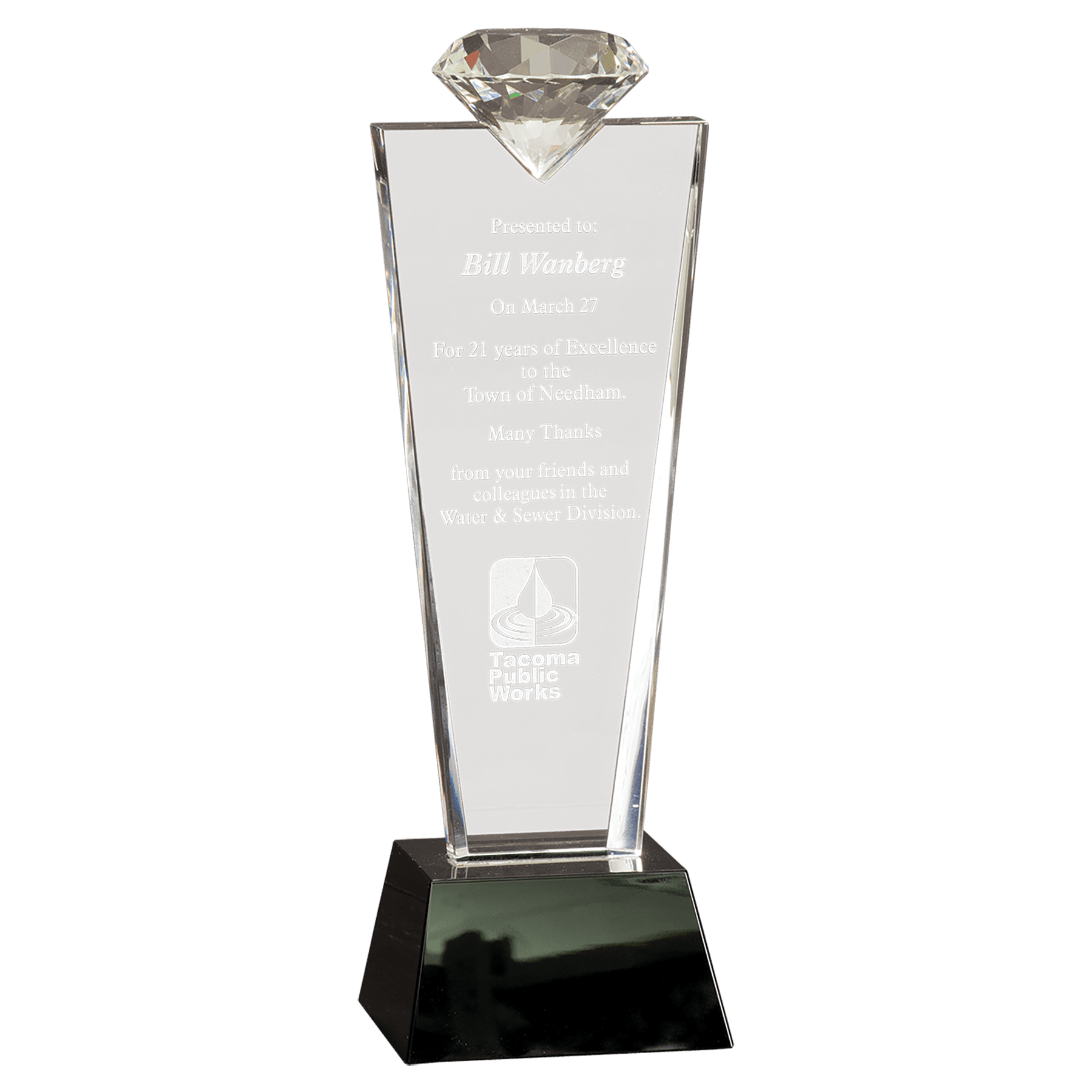 11" Crystal Diamond Top Award on Black Pedestal Base