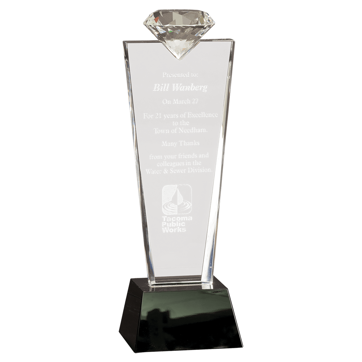 11" Crystal Diamond Top Award on Black Pedestal Base