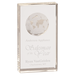 7" Clear Crystal Rectangle with Globe Etching