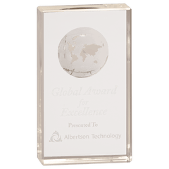 6" Clear Crystal Rectangle with Globe Etching