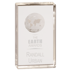 5" Clear Crystal Rectangle with Globe Etching