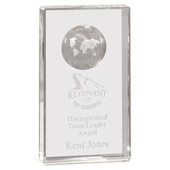 8" Clear Crystal Rectangle with Globe Etching