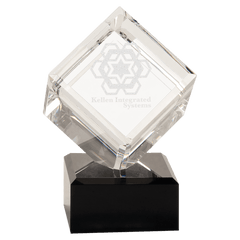 6" Clear Crystal Cube on Black Pedestal Base