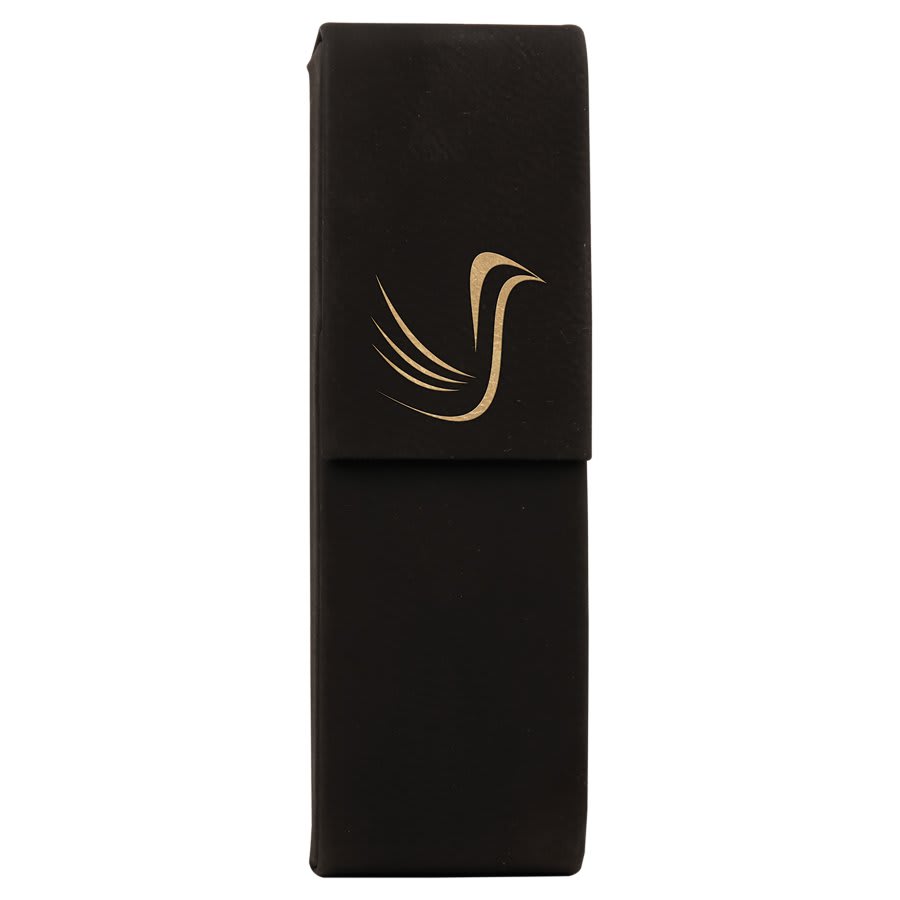 Black/Gold 6 1/2" x 2" Laserable Leatherette Double Pen Case