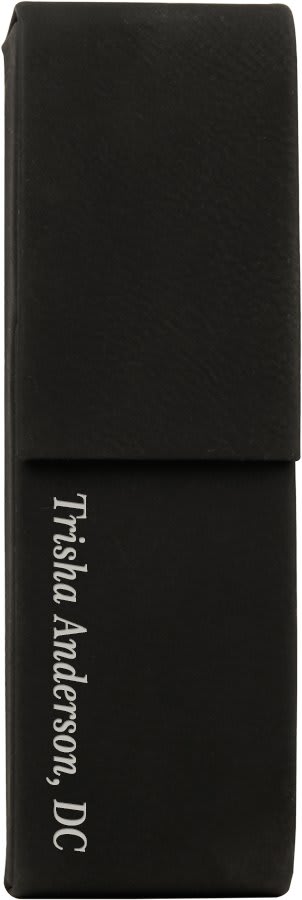 Black/Silver 6 1/2" x 2" Laserable Leatherette Double Pen Case