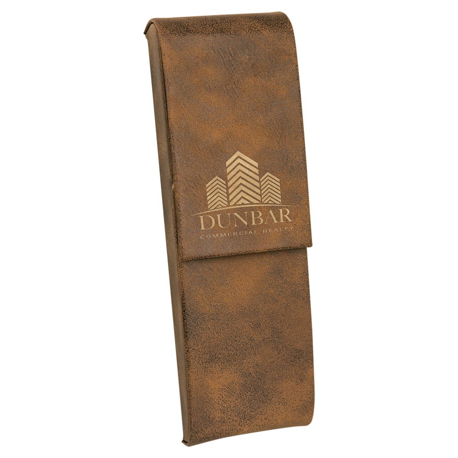 Rustic/Gold 6 1/2" x 2" Laserable Leatherette Double Pen Case