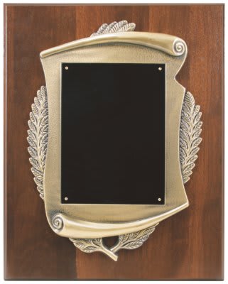 12" x 15" Genuine Walnut Plaque w/ Scroll Frame & Plate