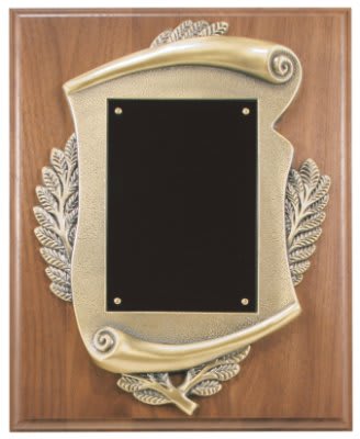 8" x 10" Genuine Walnut Plaque w/ Scroll Frame & plate