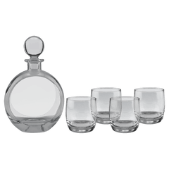 750ml Flat Round Glass Decanter Set with Four DG302S 10 oz. Rocks Glasses in Black Gift Box with Printed Paper Sleeve (Stones not Included)