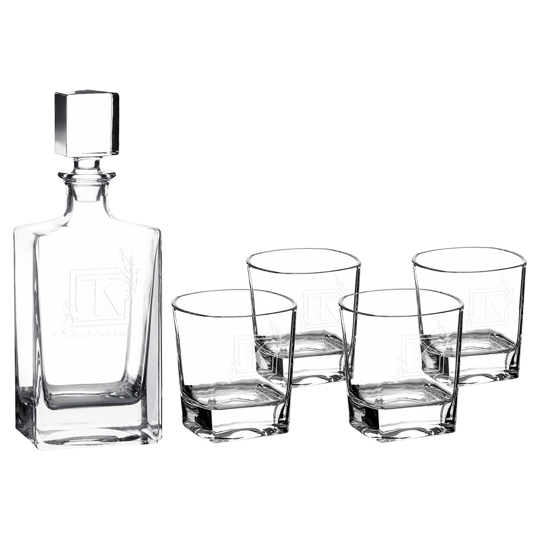 810ml Rectangle Glass Decanter Set with Four DG351 8 oz. Glasses and Printed Gift Box