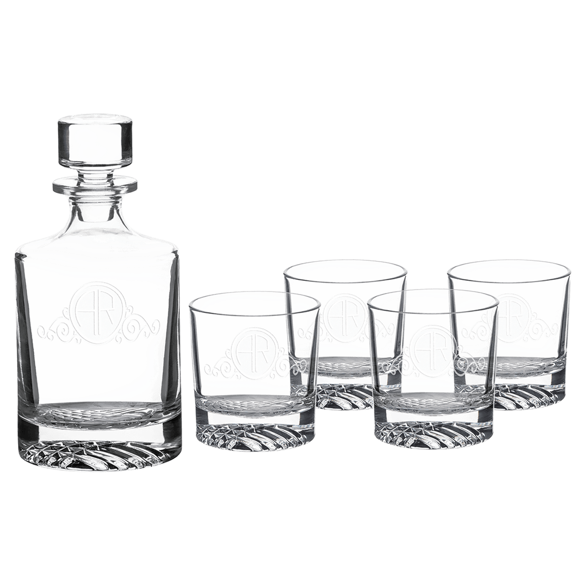 850ml Round Glass Decanter Set with Four DG401 9 oz. Glasses and Printed Gift Box