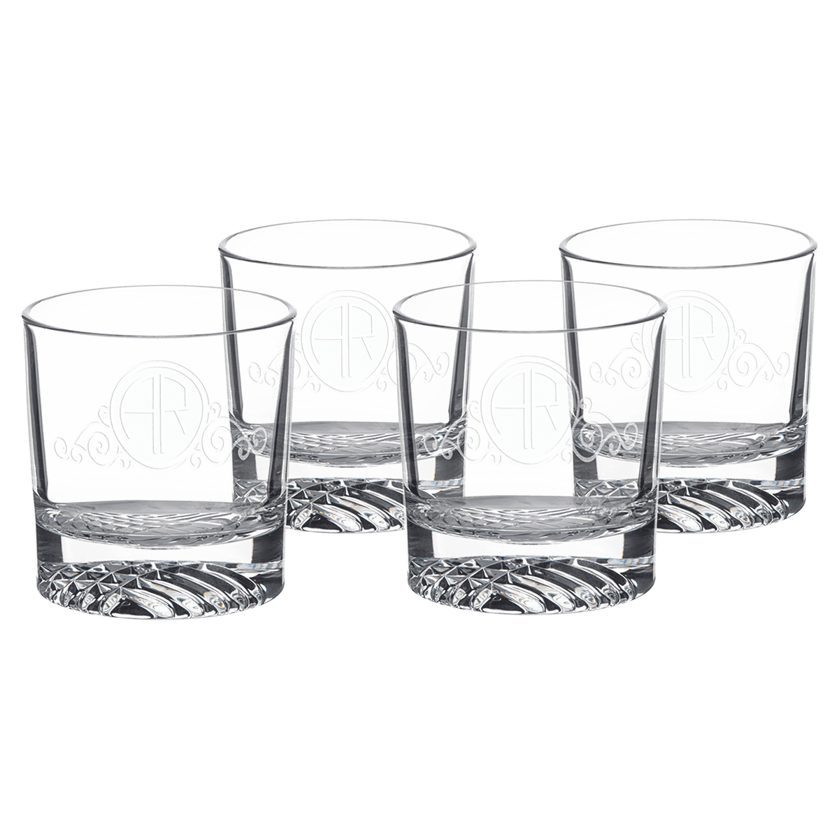 Four Polar Camel 9 oz. Round Rocks Glasses in Black Gift Box with Printed Paper Sleeve