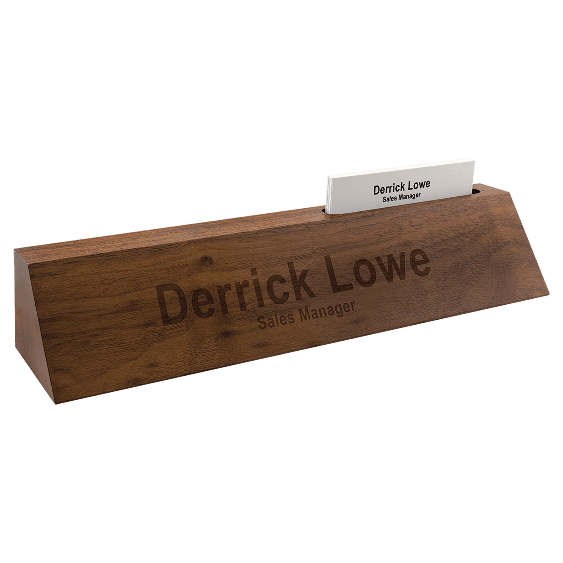 10" Genuine Walnut Desk Wedge with Business Card Holder