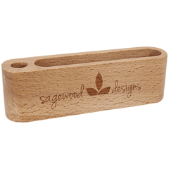 5 1/4" Beech Wood Business Card and Pen Holder