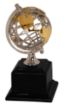 8 3/4" Gold/Silver Globe with Black Piano Finish Base