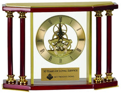 Gold 7 1/4" Executive 4-Pillar & Rosewood Piano Finish Clock