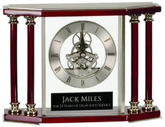 Silver 7 1/4" Executive 4-Pillar & Rosewood Piano Finish Clock