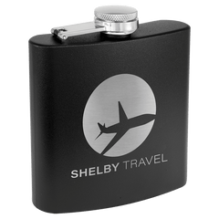 Black 6 oz. Matte Powder Coated Laserable Stainless Steel Flask