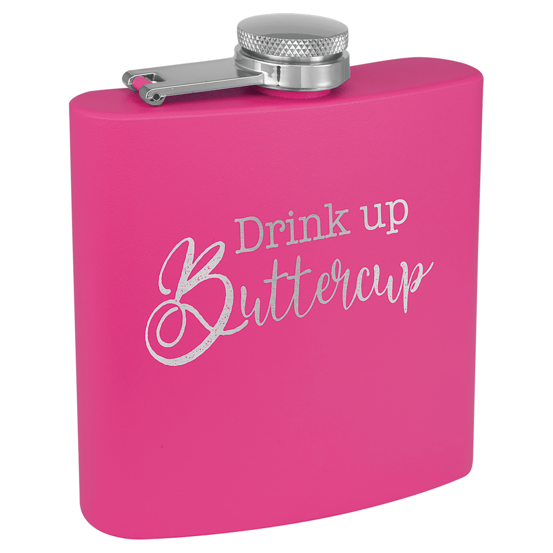 Pink 6 oz. Matte Powder Coated Laserable Stainless Steel Flask
