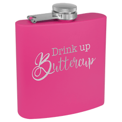 Pink 6 oz. Matte Powder Coated Laserable Stainless Steel Flask