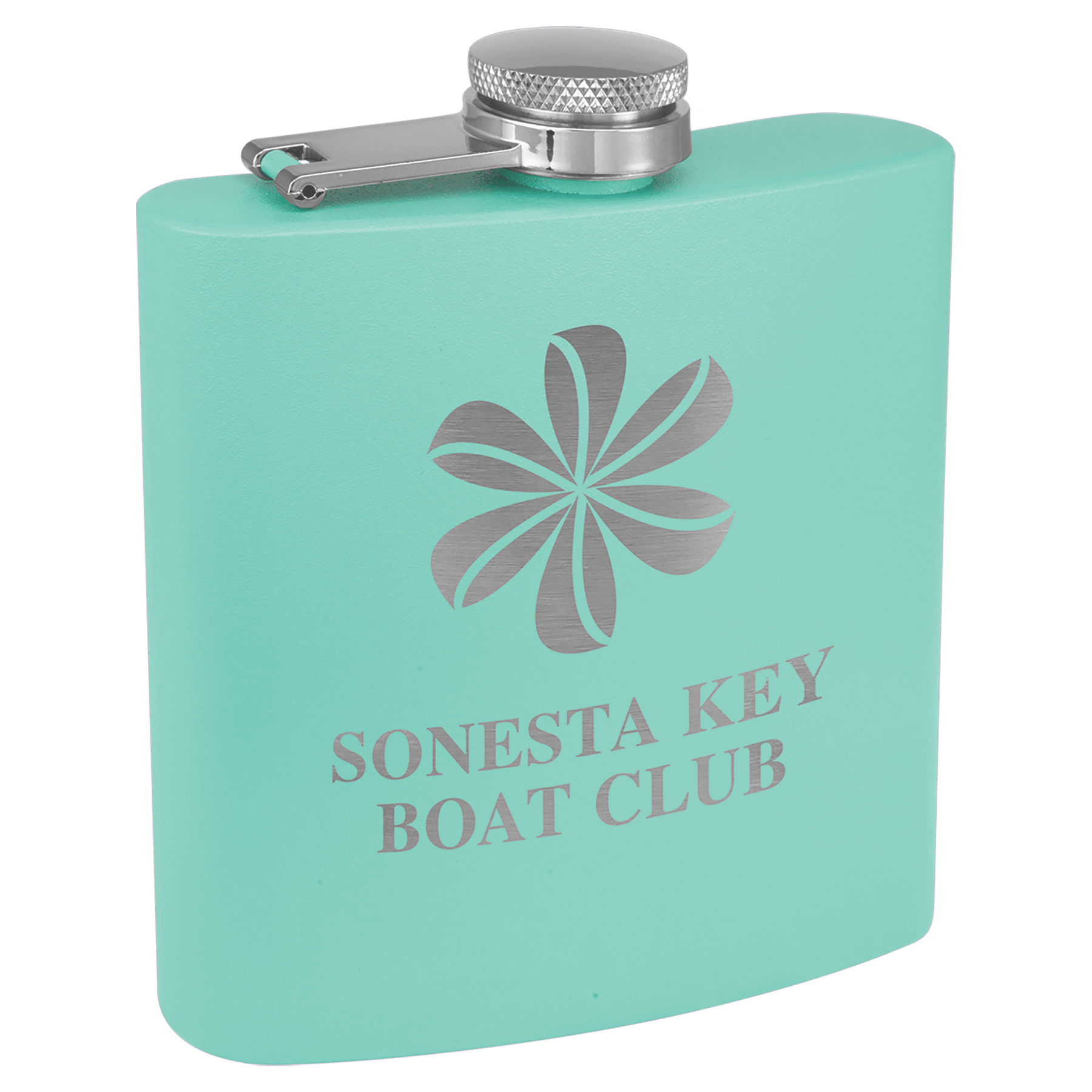 Teal 6 oz. Matte Powder Coated Laserable Stainless Steel Flask