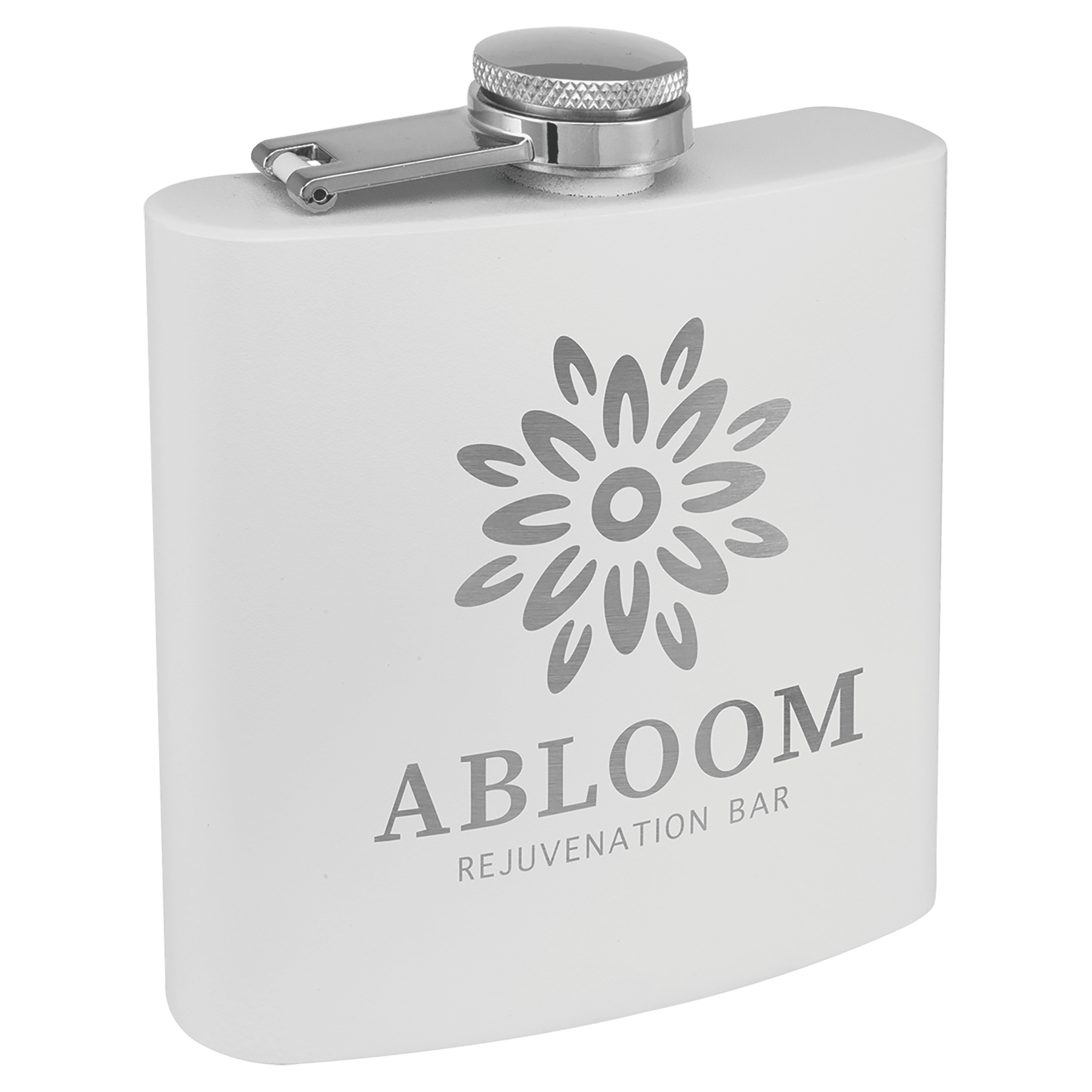 White 6 oz. Matte Powder Coated Laserable Stainless Steel Flask