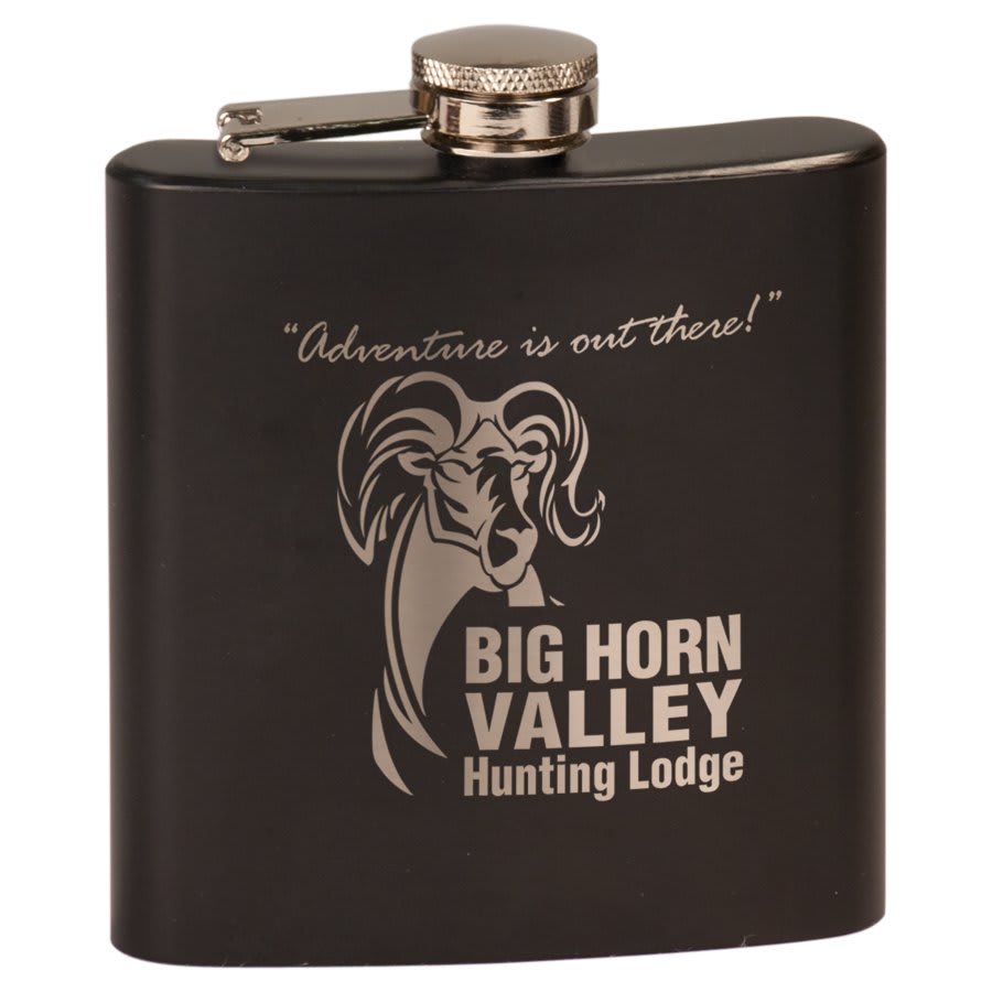 Black 6 oz. Matte Laserable Stainless Steel Flask