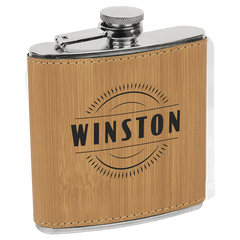 Bamboo Laserable Leatherette Stainless Steel 6 oz. Flask