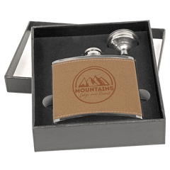 Black 2 6 oz. Leather Flask Set in Presentation Box