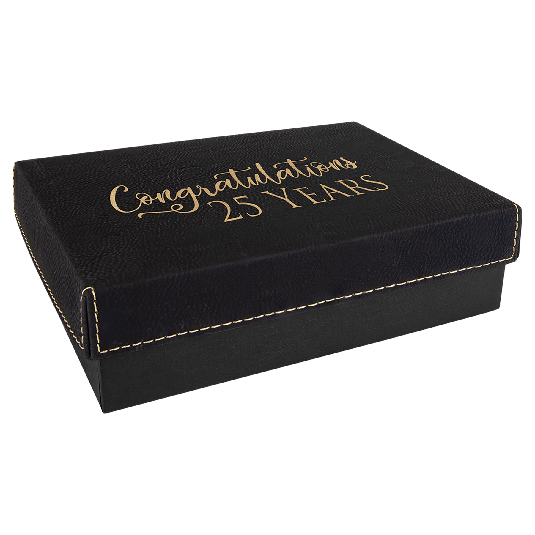 Black/Gold 7 3/8" x 5 3/4" Gift Box with Laserable Leatherette Lid