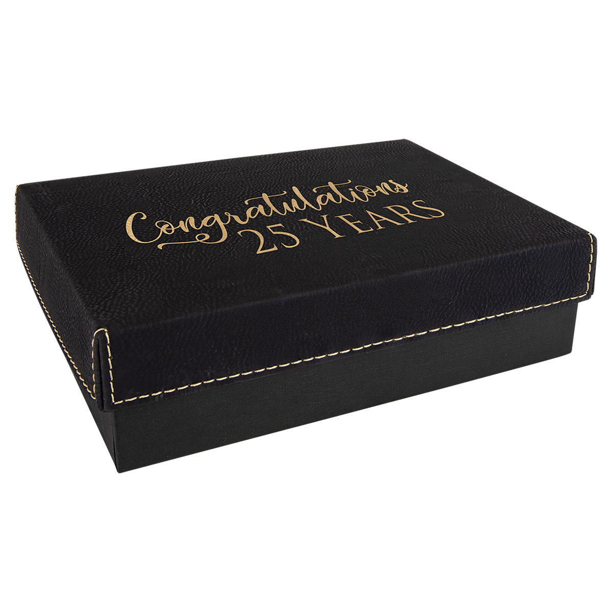 Black/Gold 7 3/8" x 5 3/4" Gift Box with Laserable Leatherette Lid