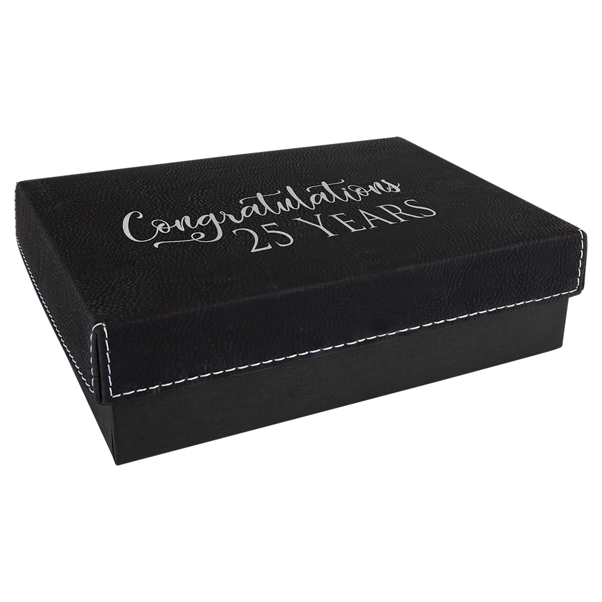 7 3 8" x 5 3/4" Black/Silver Gift Box with Laserable Leatherette Lid